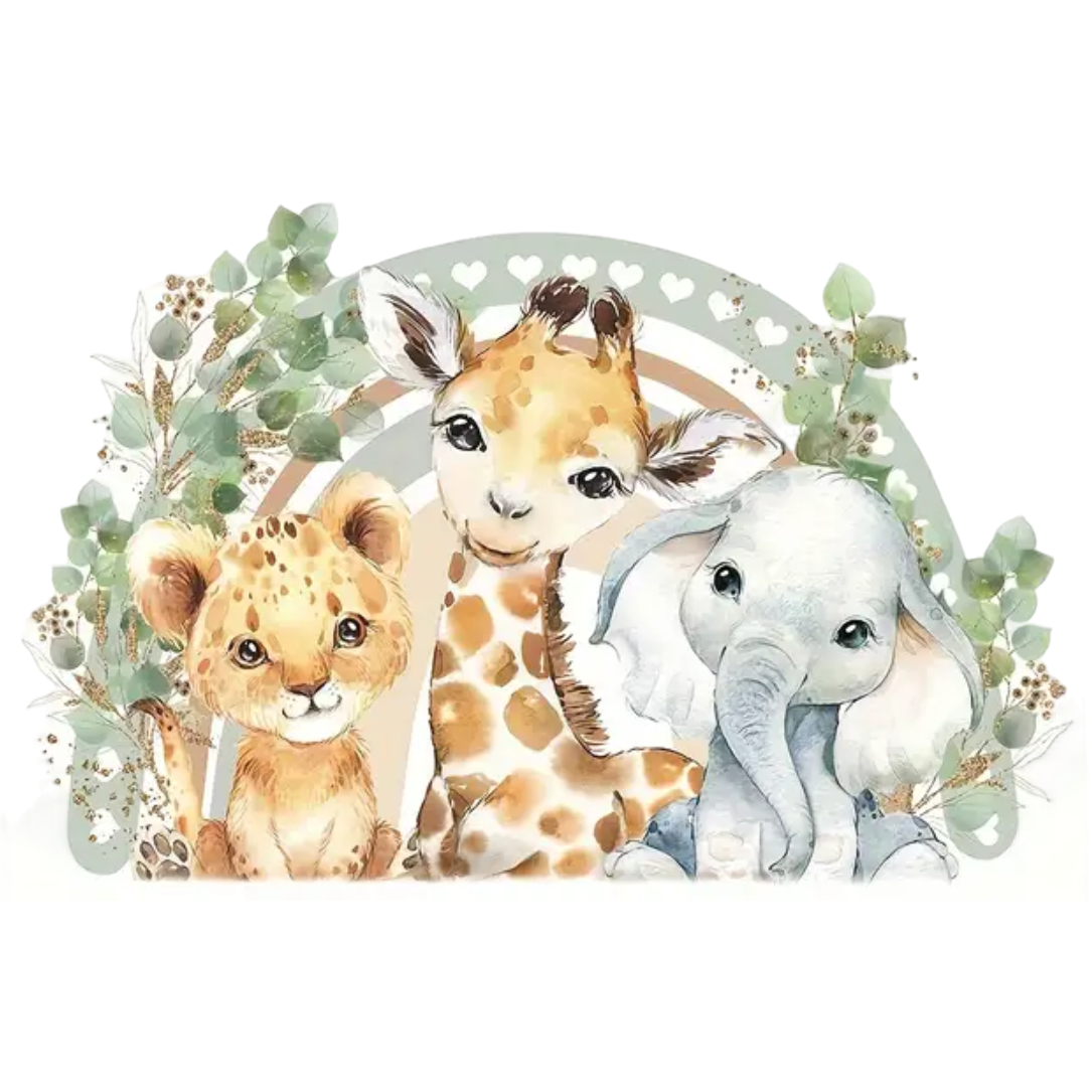 Muursticker 'Leeuwin, Giraffe & Olifant'
