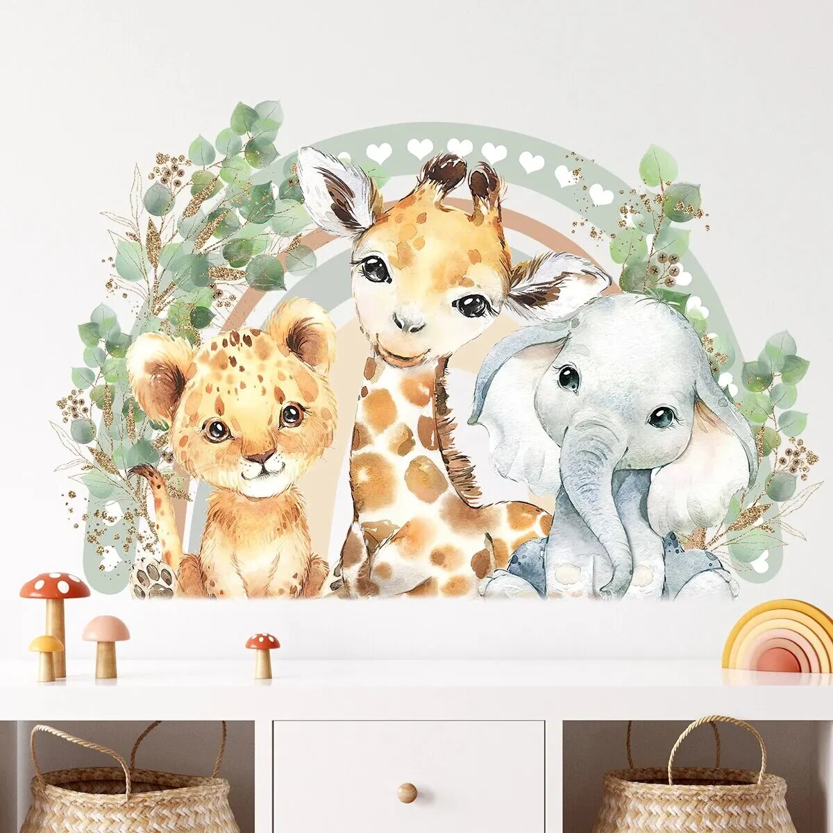 Muursticker 'Leeuwin, Giraffe & Olifant'